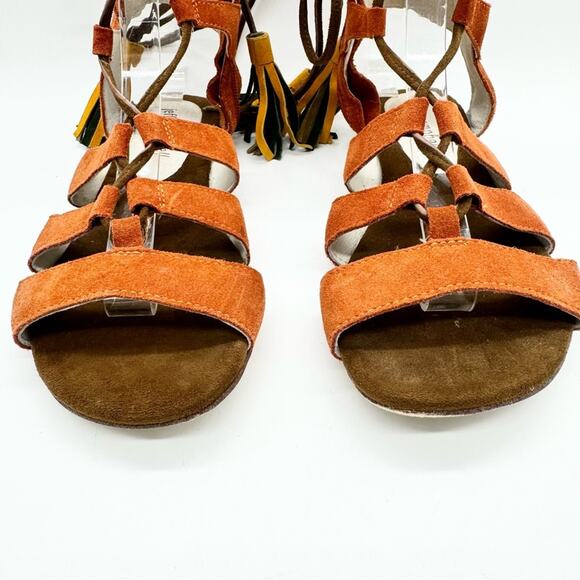 Jeffrey Campbell Redondo Caged Suede Gladiator Tassel Tie Sandal Orange Size 7.5 - Picture 7 of 13